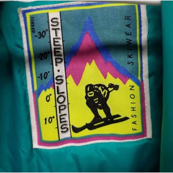 Vintage Steep Slopes Teal Blue Puffer Ski Jacket Coat - Picture 6 of 7
